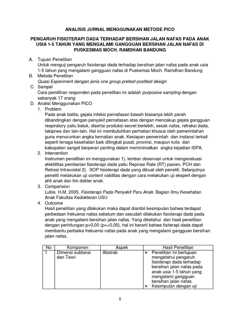 Analisis Jurnal Menggunakan Metode Pico Tugas Ruang Anak Pdf