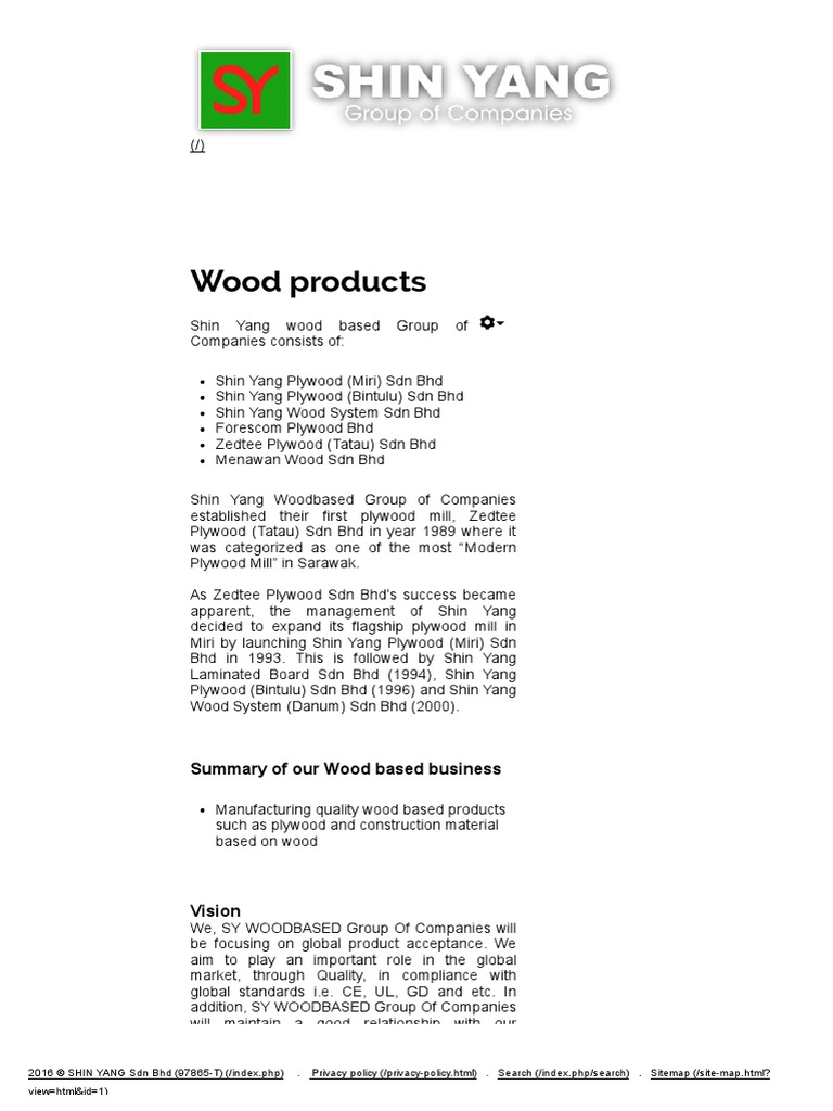 Shin Yang Group Of Companies Wood Products Pdf Resource Sustainability