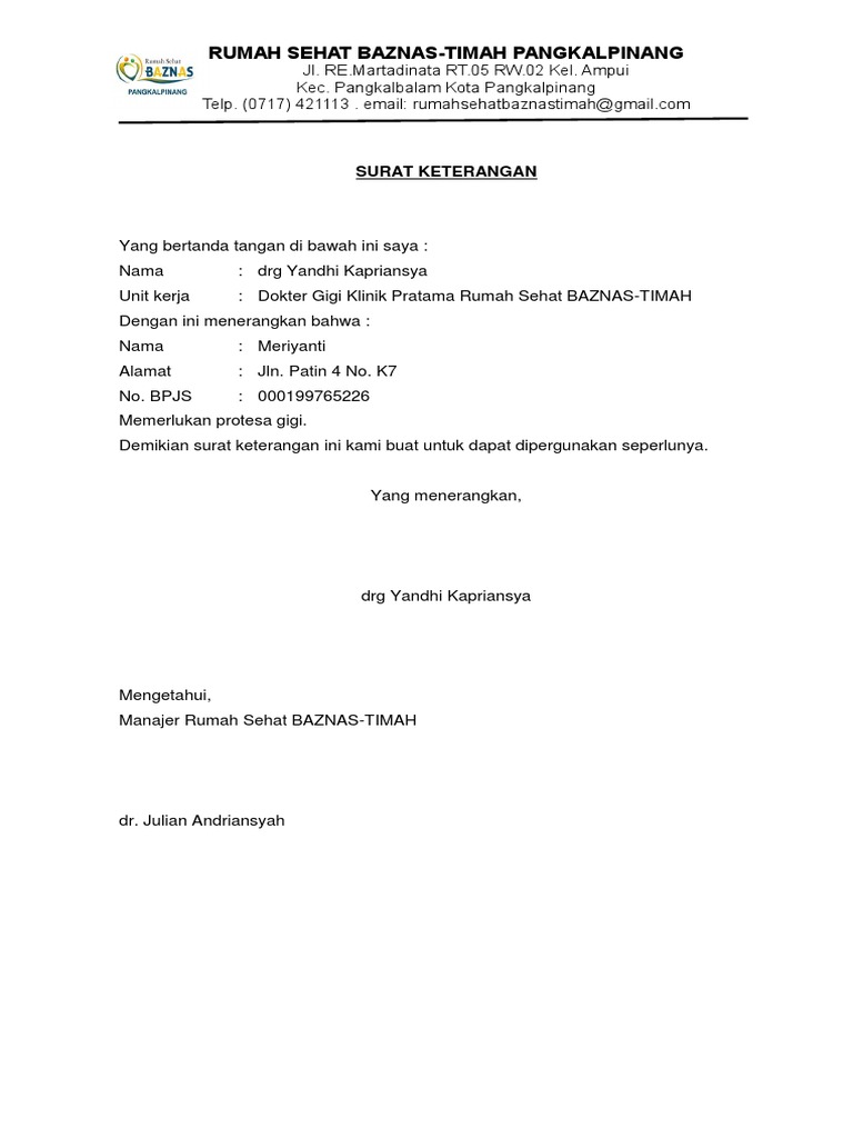 Surat Rujukan Dokter Gigi