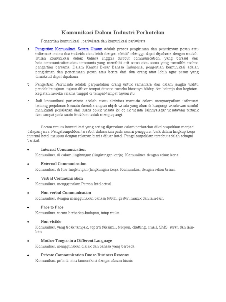 Soal Dan Jawaban Industri Perhotelan Kelas 11 Semester 2