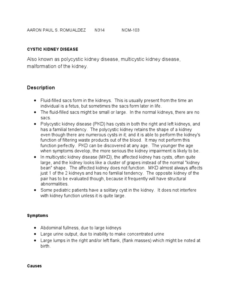 Also Known As Polycystic Kidney Disease, Multicystic Kidney Disease ...