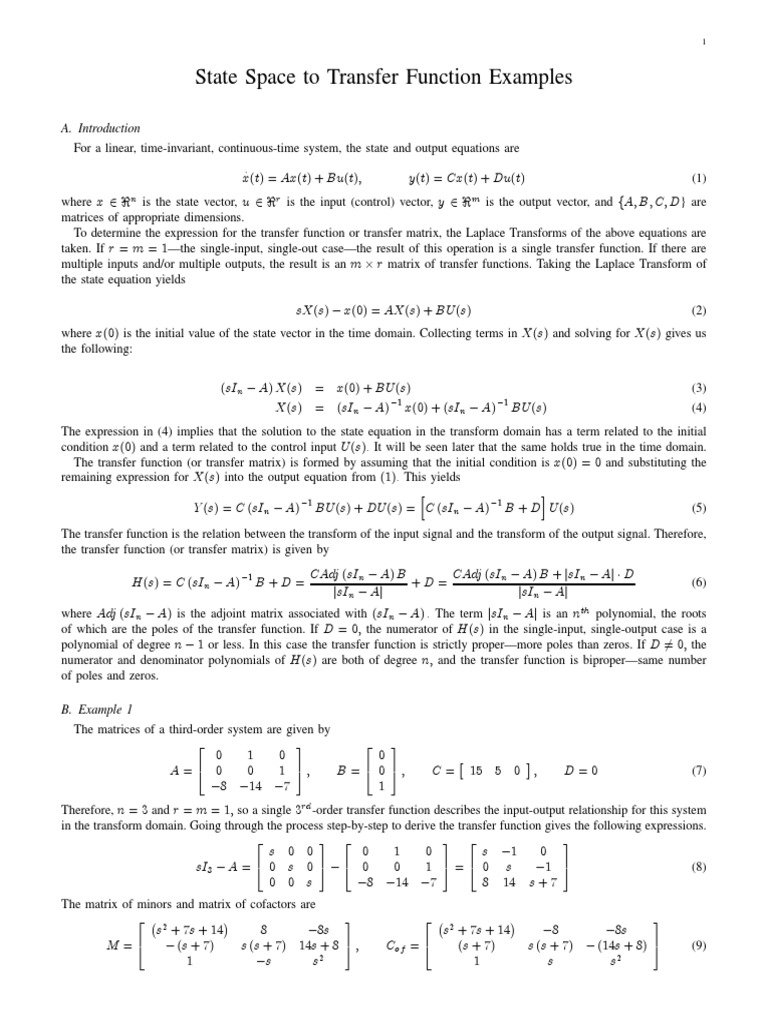 State Space To Transfer Function Examples PDF | PDF | Analysis | Algorithms