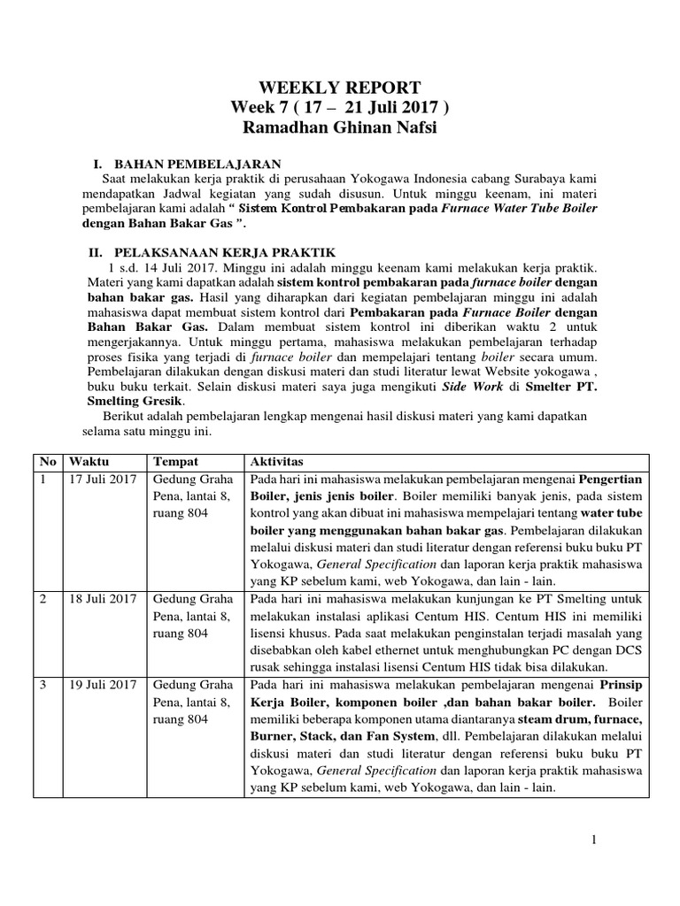 Weekly Report When You Apprenticeship at Yokogawa Indonesia | PDF