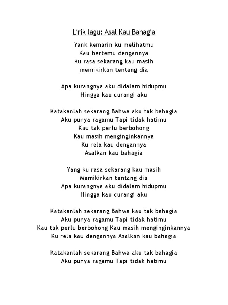 Lirik Lagu Armada Asalkan Kau Bahagia | PDF