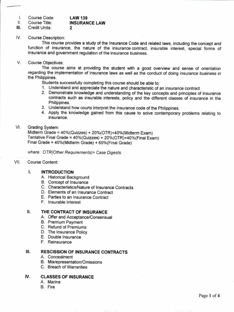Insurance Course Outline PDF Insurance Insurance Policy