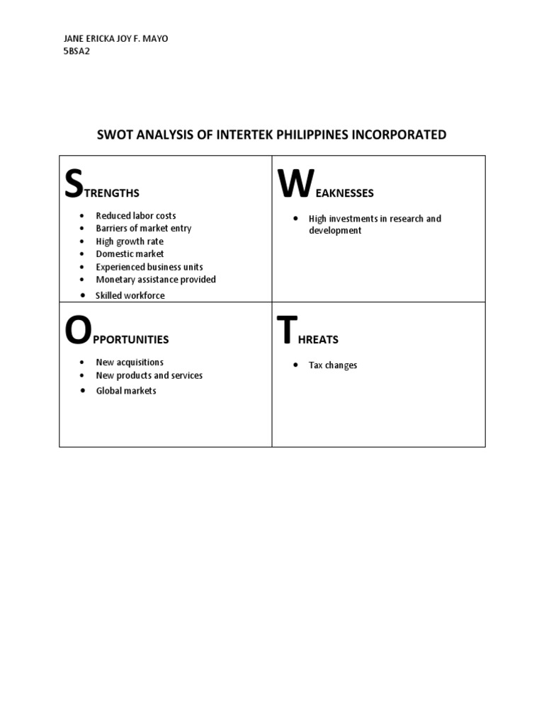 Swot Analysis of Intertek Philippines Incorporated | PDF