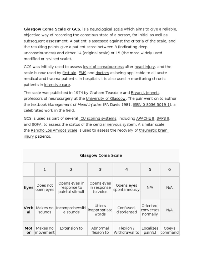 Understanding the Glasgow Coma Scale | PDF