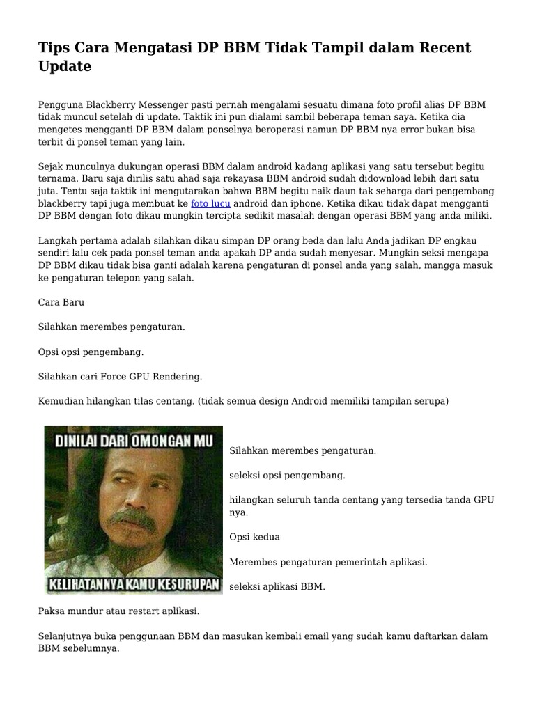 Tips Cara Mengatasi DP BBM Tidak Tampil Dalam Recent Update