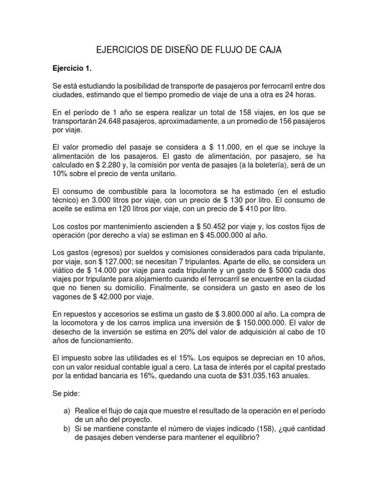 Ejercicios de Flujo de Caja Ferroviario | PDF | Flujo de efectivo ...