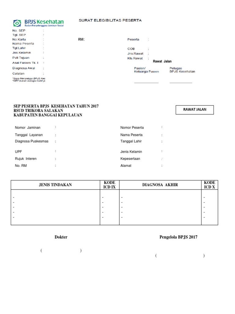 Contoh SEP BPJS Kesehatan 2017 | PDF