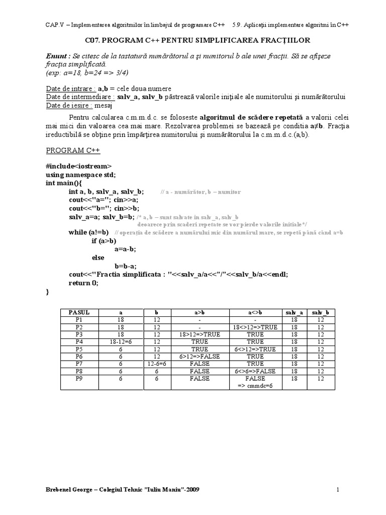 FISA-27-CLS9-INFO-CAP05 - C07 - Program C++ PT Simplificarea Fracţiilor ...