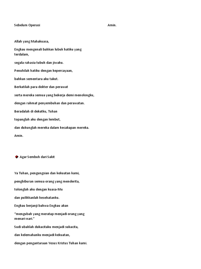 Doa Kristen Sebelum Operasi