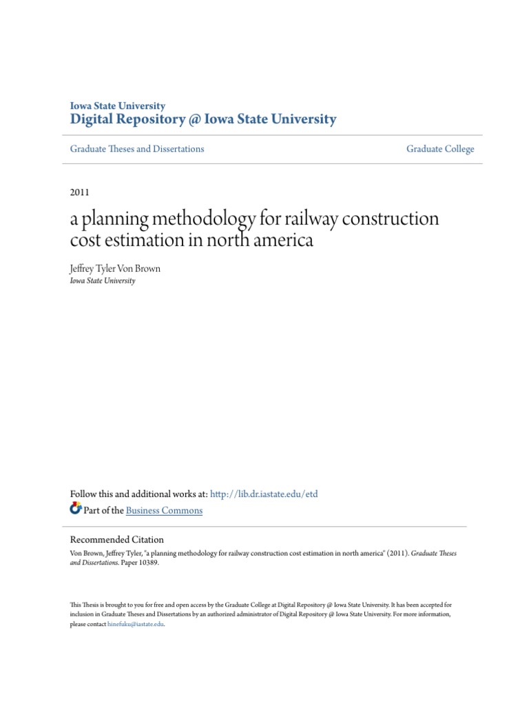 A Planning Methodology For Railway Construction Cost Estimation