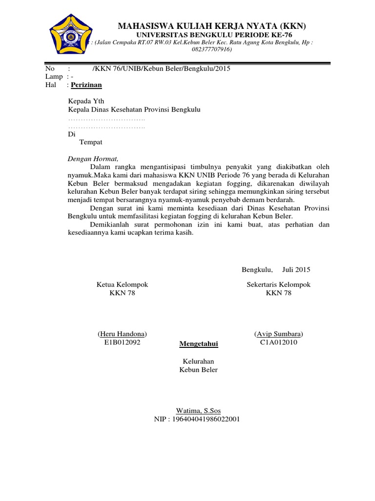 Surat Permohonan Fogging