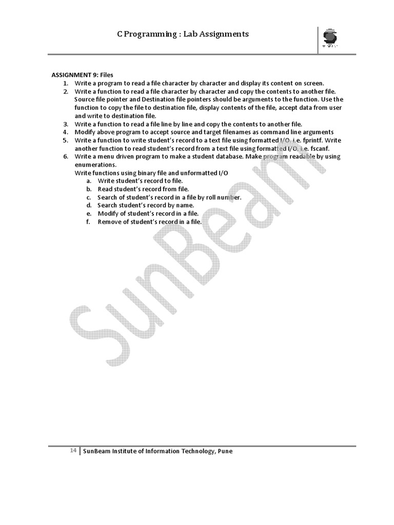 C Programming: Lab Assignments: Assignment 9: Files | PDF | Career ...