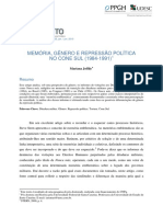 JOFFILY, Mariana. Memória, Gênero e Repressão Política No Cone Sul (1984-1991).