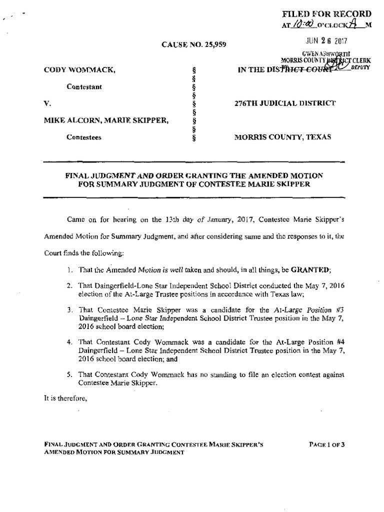 Final Judgement Signed Order Lawsuit Courts Final Judgement Signed Order Lawsuit Courts