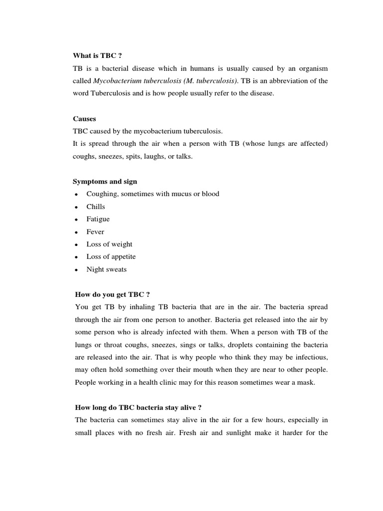 Understanding Tuberculosis (TB) Causes & Treatment | PDF | Tuberculosis ...