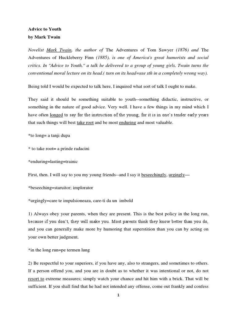 Advice to youth mark twain summary picture