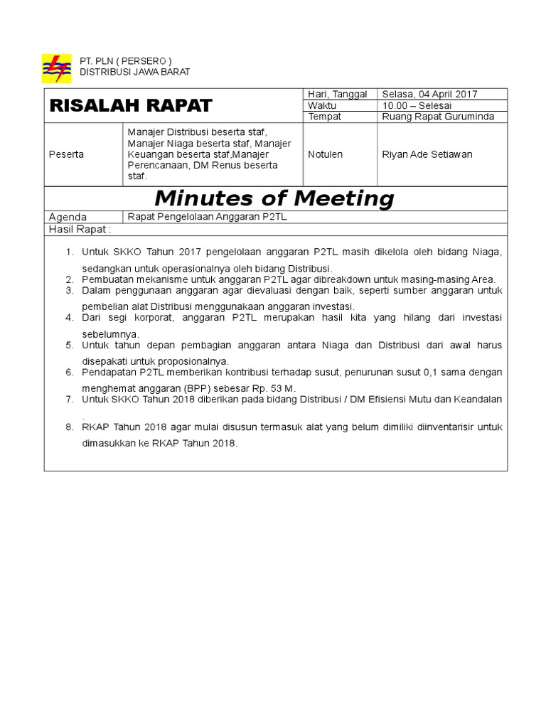 Risalah Rapat Pengelolaan Anggaran P2TL | PDF