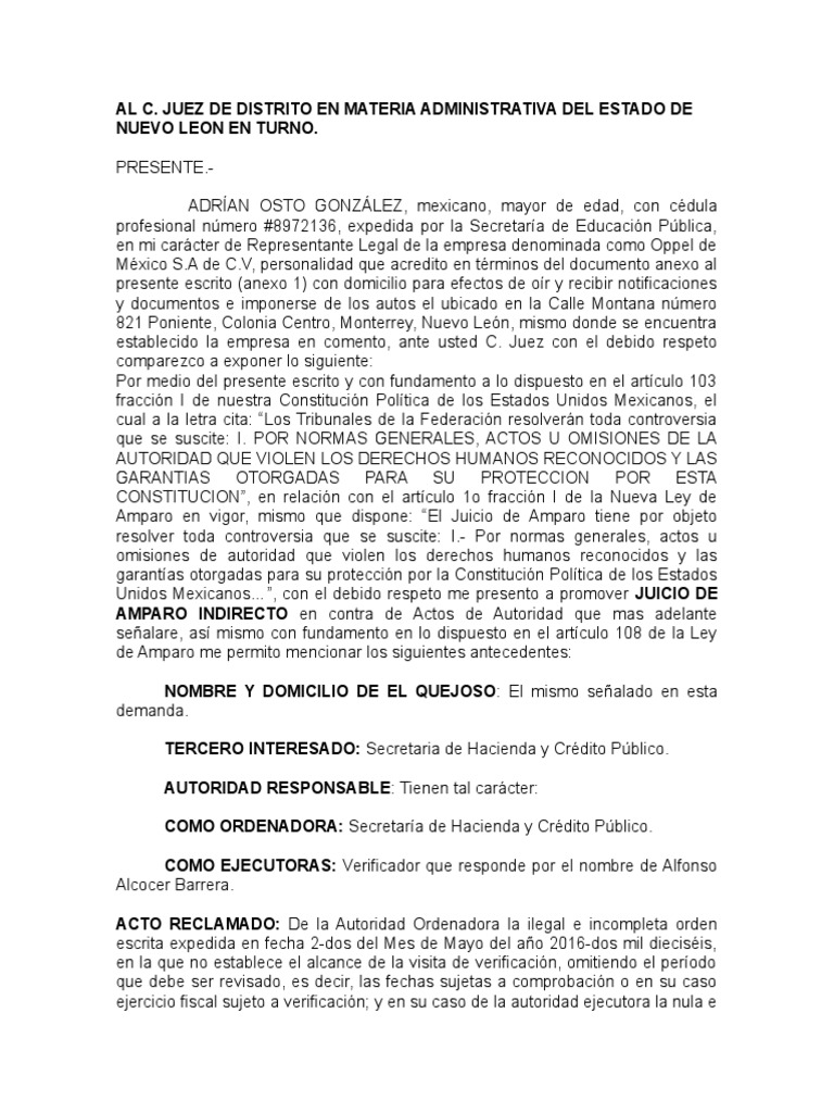 Juicio de Amparo Indirecto Administrativo | PDF | Constitución | Ley ...