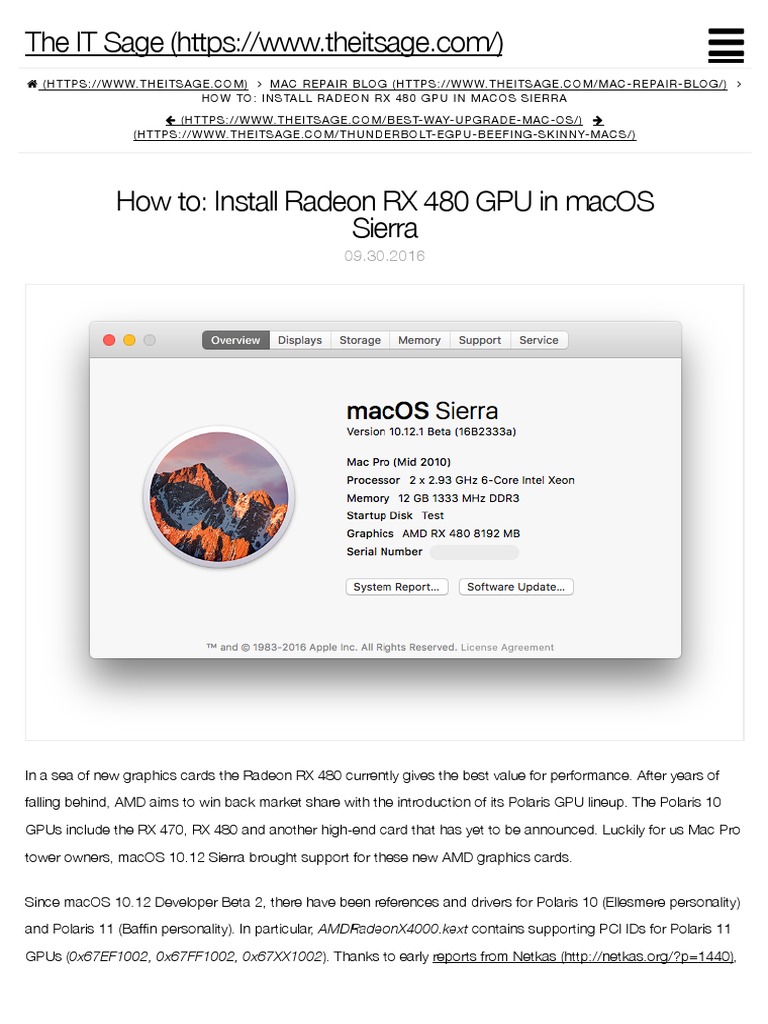 Install RX 480 GPU in macOS Sierra | PDF | Graphics Processing Unit ...
