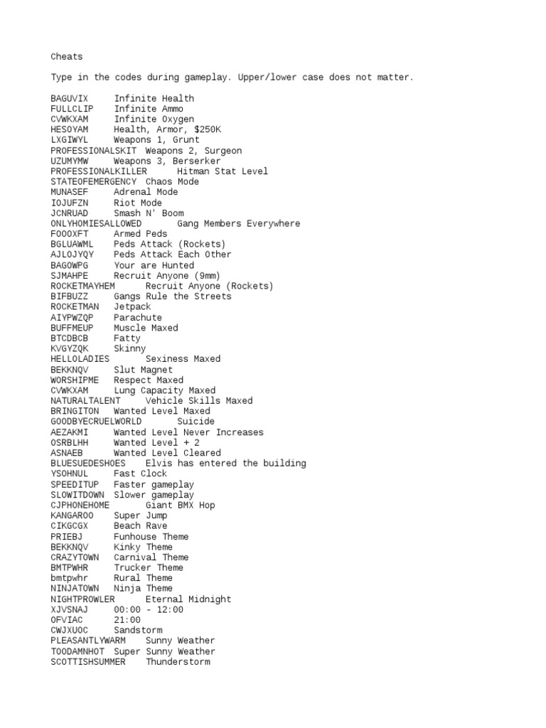 Gta Sa Cheats Download Free PDF Transport Vehicles 1721736094