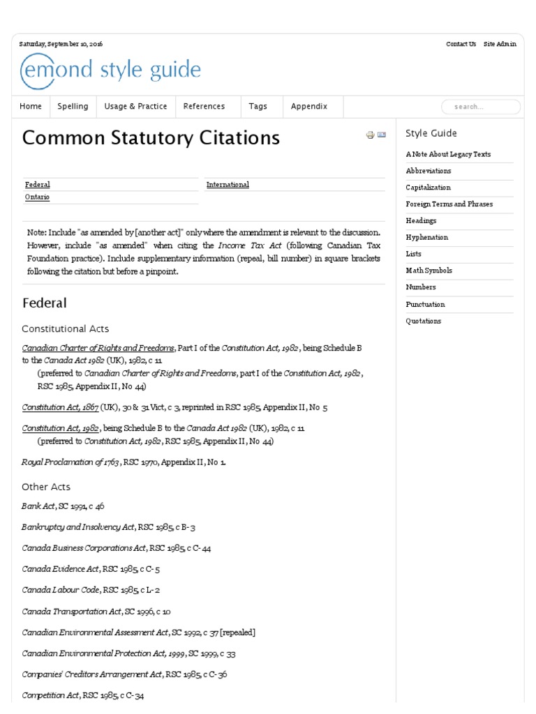 Common Statutory Citations PDF Canada Leasehold Estate