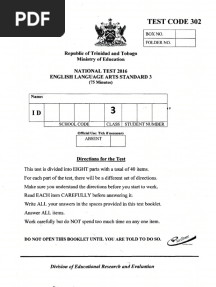 National Test Standard 3 Language Arts 2016