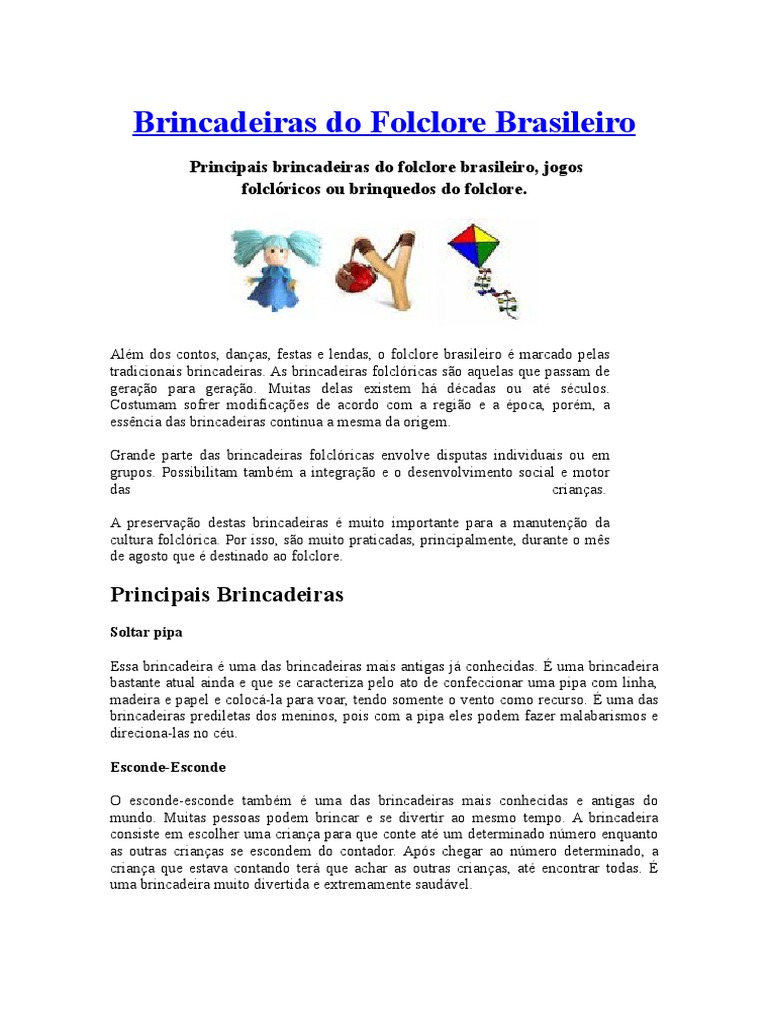 BRINCADEIRAS FOLCLÓRICAS - Brincadeiras populares do folclore brasileiro -  Educação infantil 