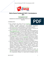 Bolivia: Decreto Presidencial #2227, 31 de Diciembre de 2014