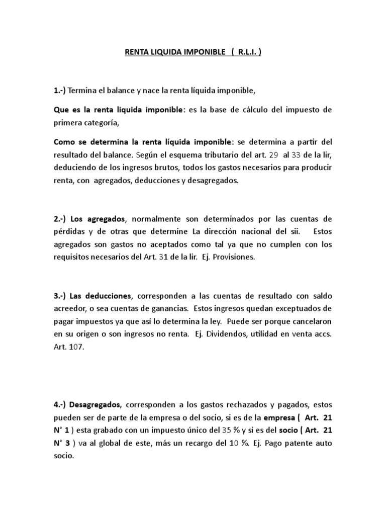 Definicin de Renta Lquida Imponible | PDF