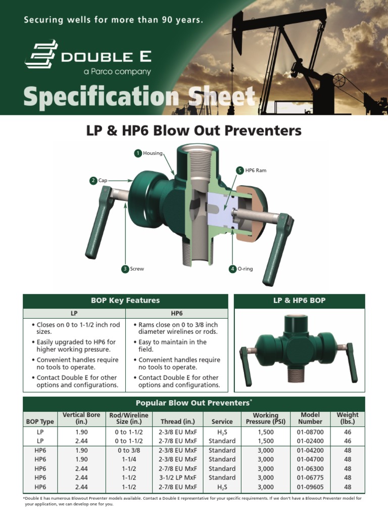 Spec Sheet Bop LP Hp6 Rev 03 2016 | PDF | Equipment | Manufactured Goods