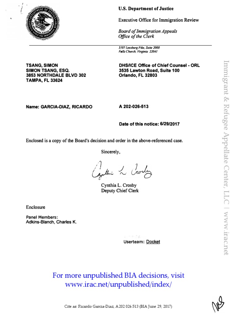 Ricardo Garcia-Diaz, A202 026 513 (BIA June 29, 2017) | PDF | Removal  Proceedings | Judiciaries