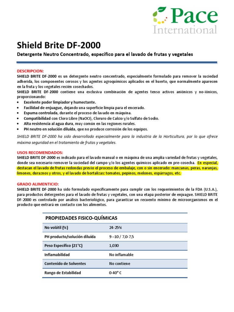 Shield Brite DF-2000 Ficha Técnica | Download grátis PDF | Detergente ...