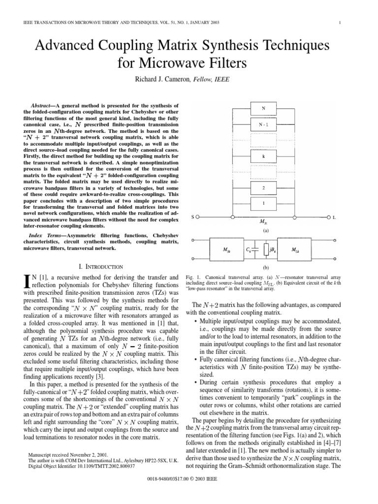 Advanced Coupling Matrix Synthesis Technique For UW Filters PDF