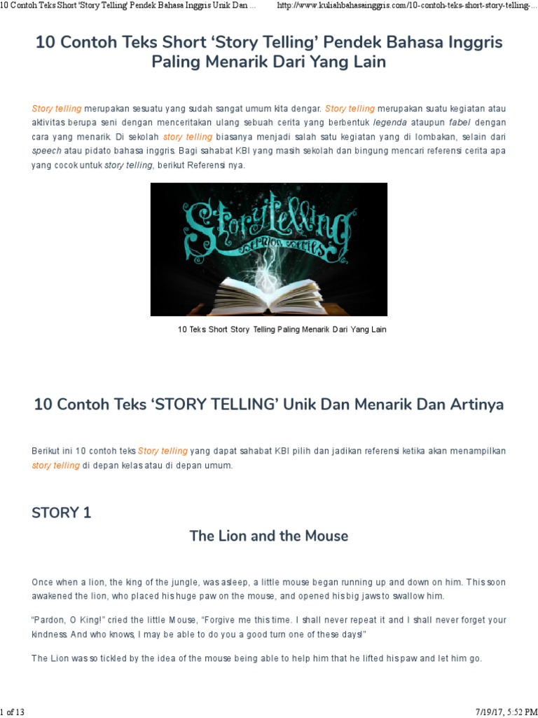 10 Contoh Teks Short Story Telling Pendek  Bahasa  Inggris   10 Contoh Teks Short Story Telling Pendek  Bahasa  Inggris