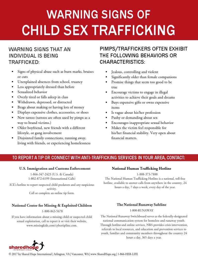 Warning Signs of Sex Trafficking Shared Hope International | PDF ...
