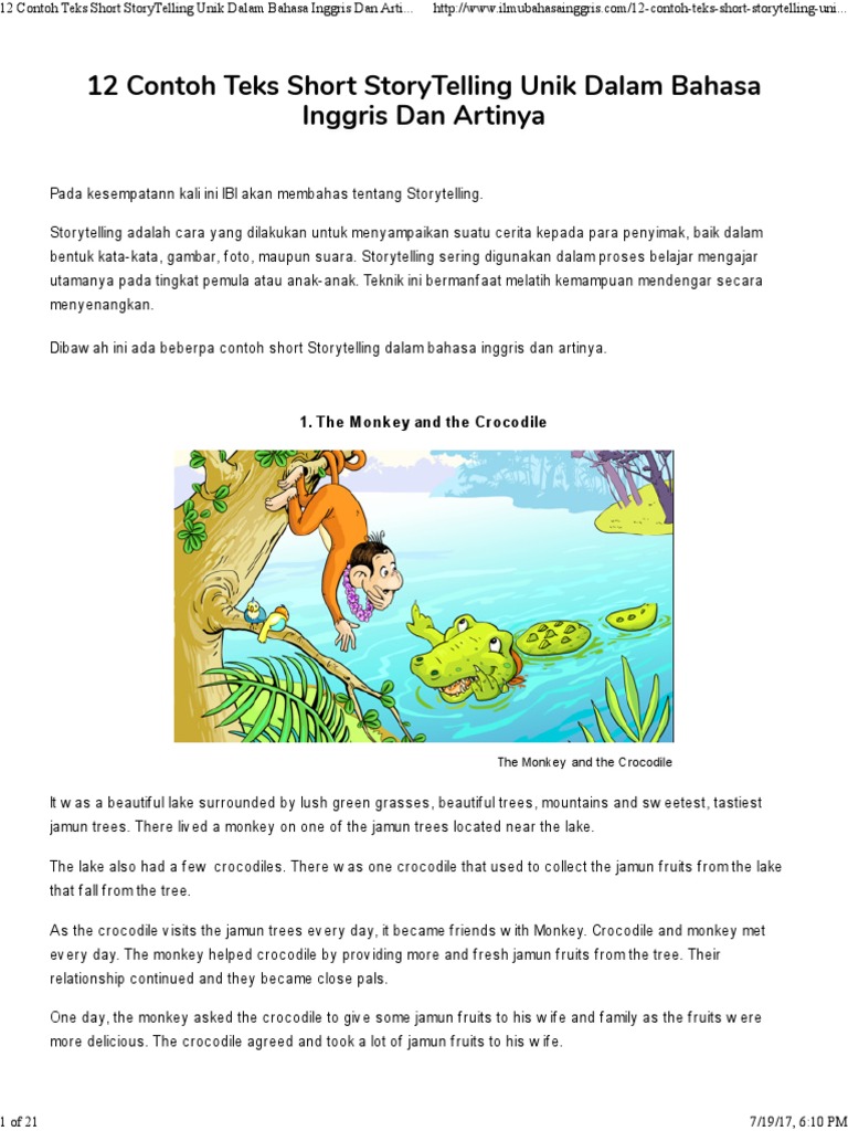 12 Contoh Teks Short StoryTelling Unik Dalam Bahasa Inggris Dan