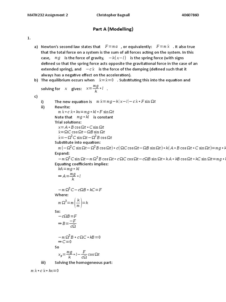 Part A (Modelling) F Ma F M X MG C X PDF Force Trigonometric
