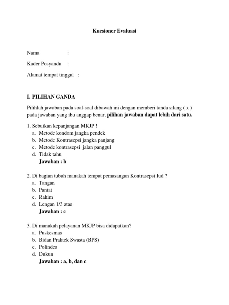 Kuesioner Evaluasi Kontrasepsi Jangka Panjang | PDF