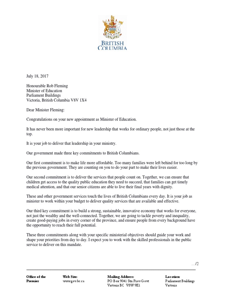 Education Ministry Mandate Overview | PDF | British Columbia | First ...
