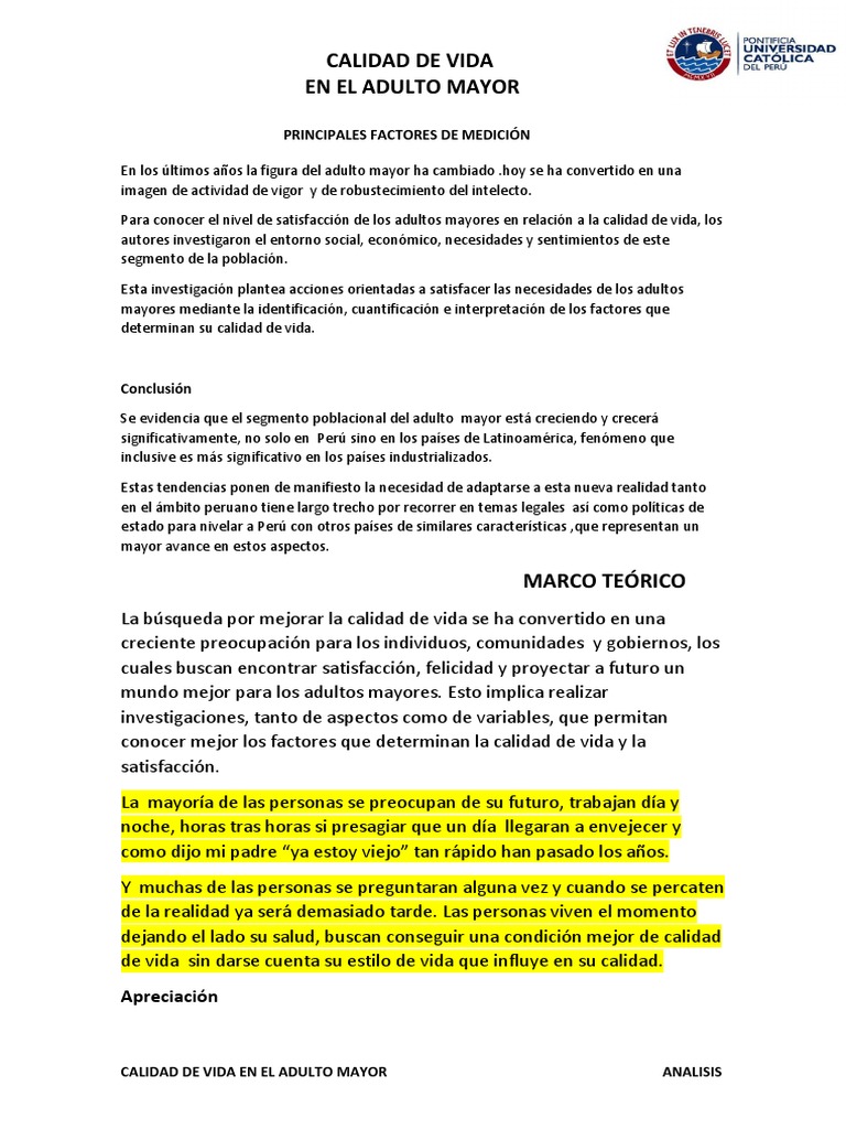 Calidad de Vida en Adultos Mayores | PDF | Vejez | Adultos