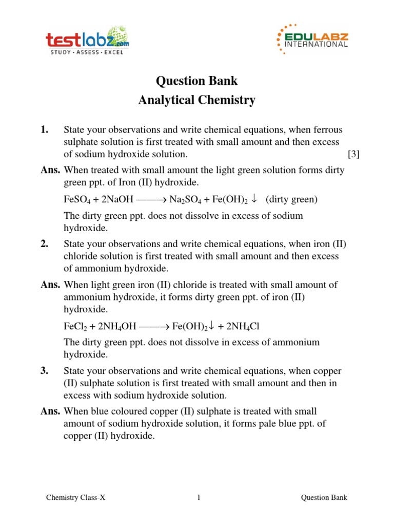 Distinguishing Between Metal Ions A Question Bank on Using Chemical