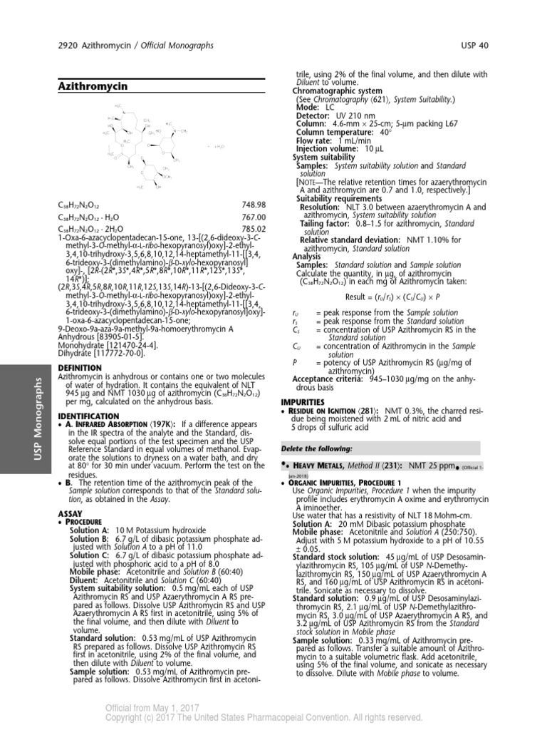 Azithromycin USP PDF Chromatography Ph