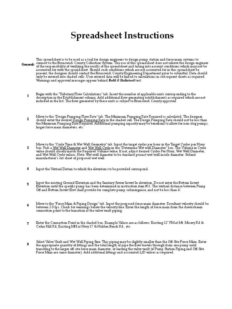 Brunswick County Pump Station Design Guide | PDF | Spreadsheet | Pump
