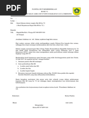 Surat Edaran Dalam Rangka Peringatan Hut Ri Ke 72