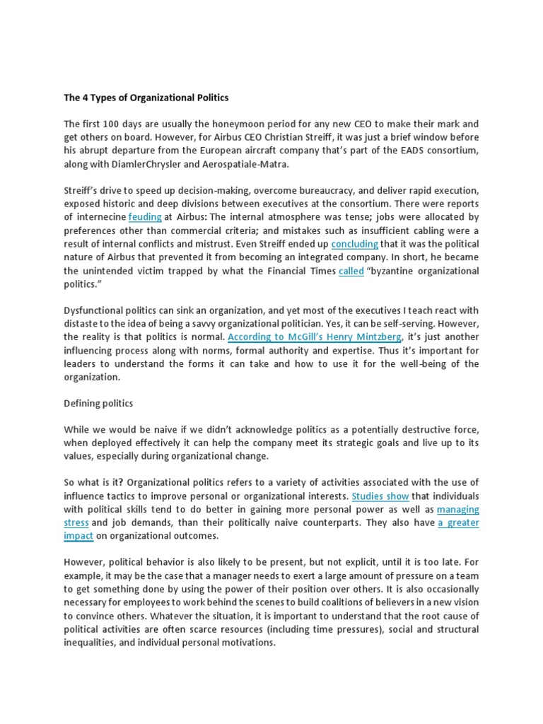 Four Types of Organizational Politics | PDF | Bureaucracy | Norm (Social)