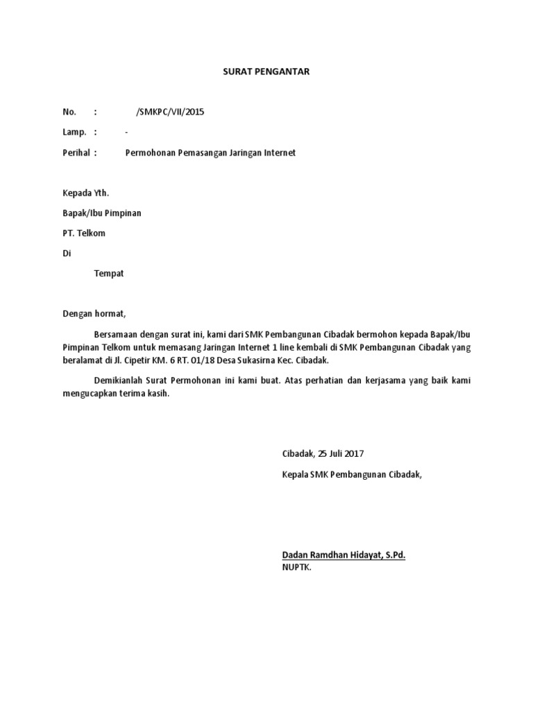 Contoh Surat Permohonan Pemasangan Listrik