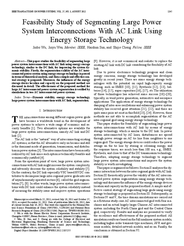 Feasibility Study of Segmenting Large Power System Interconnections ...
